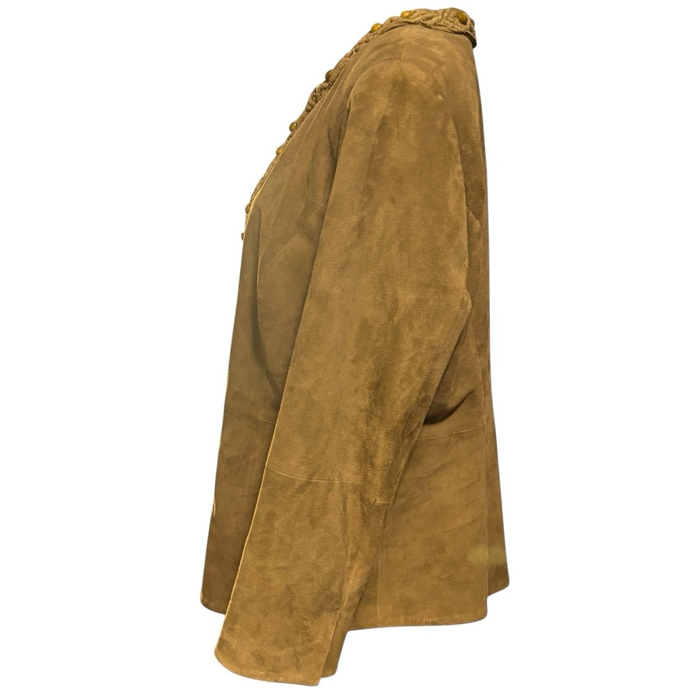 Elegant Tan Women's Jacket By Dana Buchman- Suede Leather with leather cuffs. - Picture 3 of 10